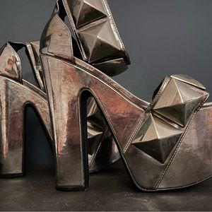 8” Silver Platform Pyramid Stud Heels Dollskill Cosplay Punk Goth Femme